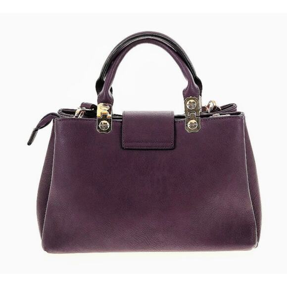Dasein Purple Leather Gold Tone Metal Three Large Compartment Satchel Handbag - Picture 2 of 14